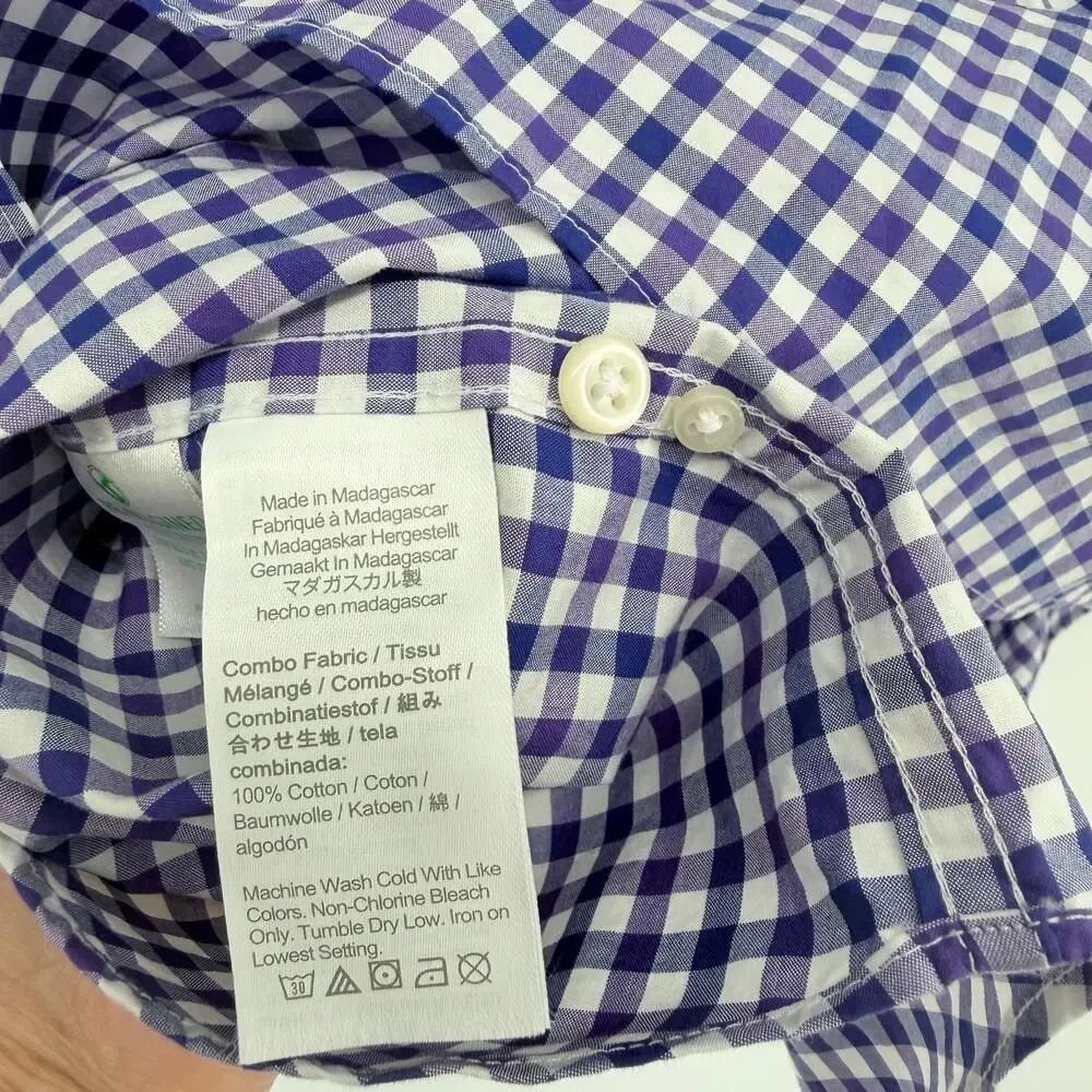 J. Crew Men's Purple & White Check Cotton Casual‎ Shirt Large NWT Men's